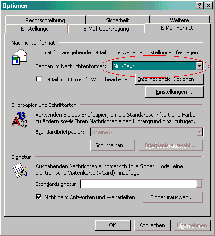 eMail-Programm: "Nur-Text"